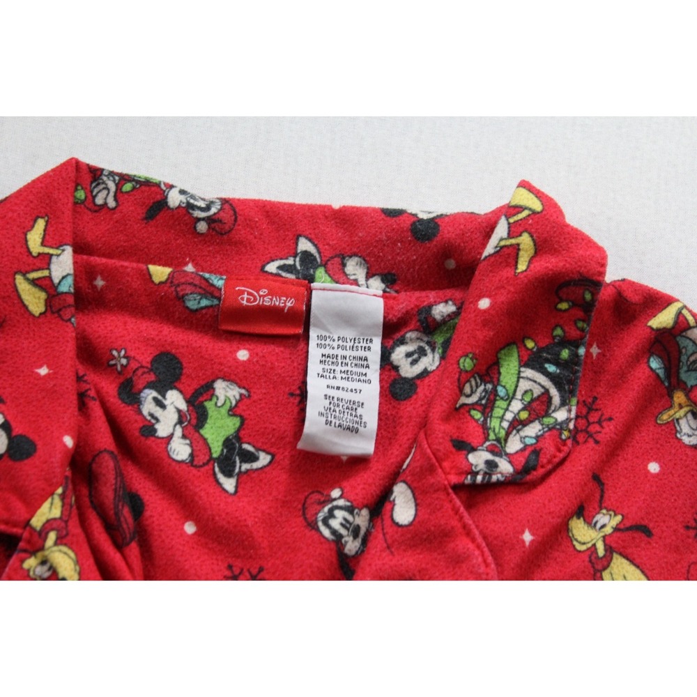 Disney Pajama Shirt Women Medium Red Excellent Christmas Mickey Mouse Flannel - Picture 3 of 8